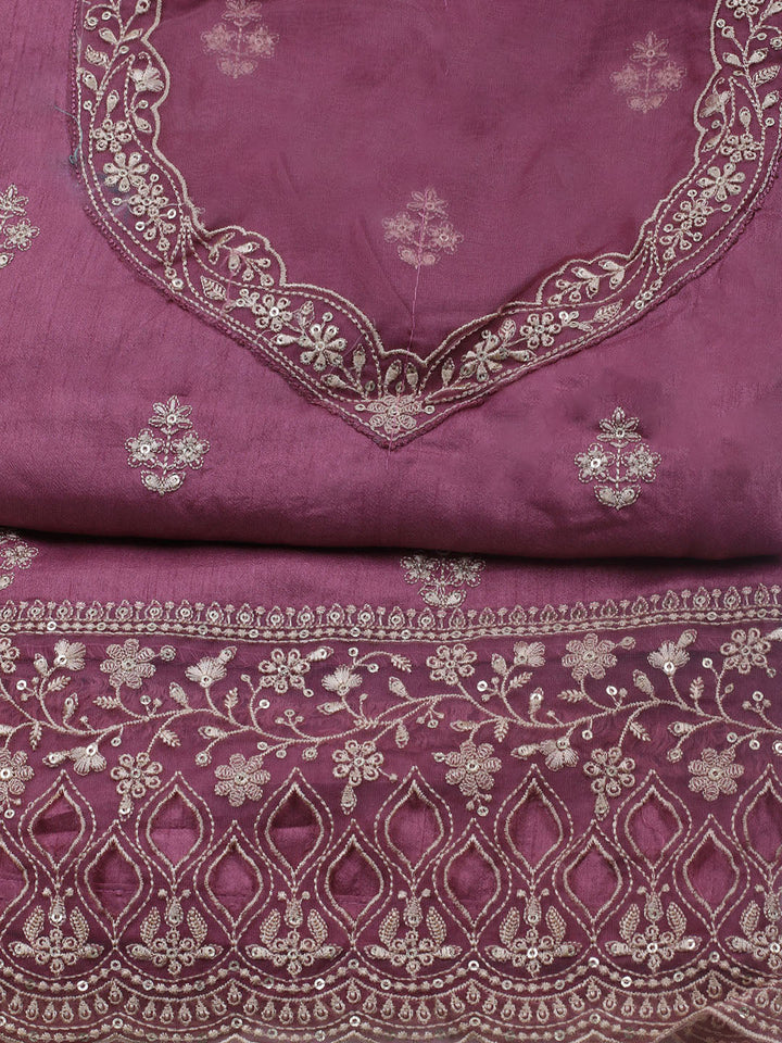 Embroidered Art Silk Unstitched Suit Piece With Dupatta