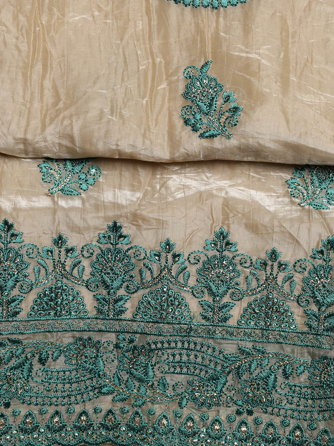 Neck Embroidered Organza Unstitched Suit With Dupatta
