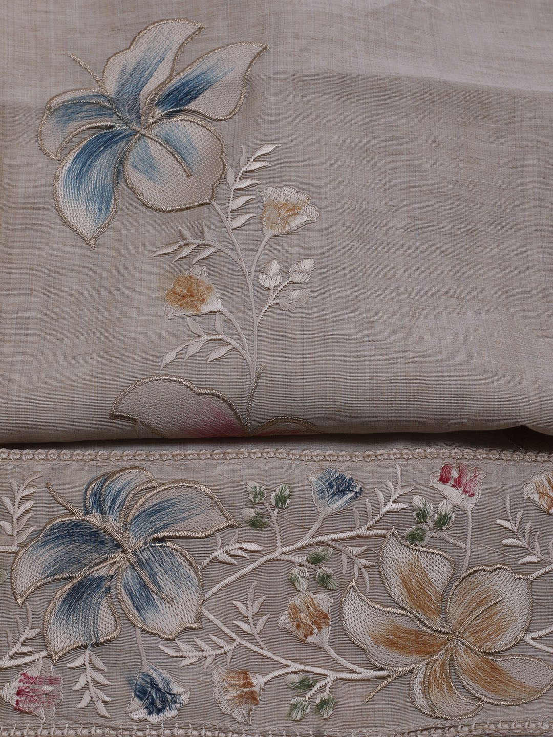 Embroidered Chanderi Unstitched Suit With Dupatta
