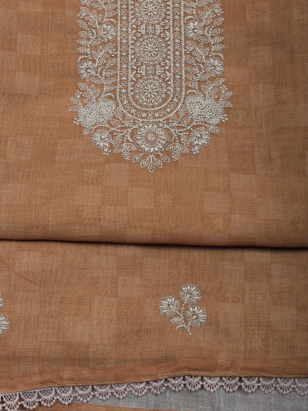 Embroidered Linen Blend Unstitched Suit With Pant &amp; Dupatta