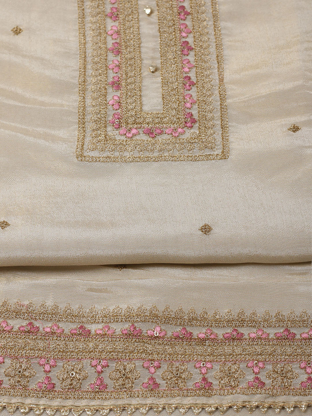 Neck Embroidery Tissue Unstitched Suit With Dupatta