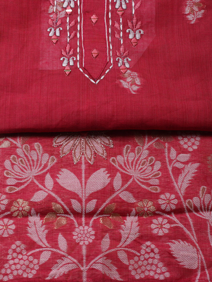 Embroidered Cotton Blend Unstitched Suit With Pant &amp; Dupatta