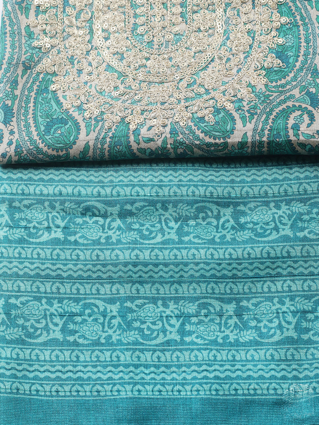 Embroidered Cotton Blend Unstitched Suit With Pant &amp; Dupatta