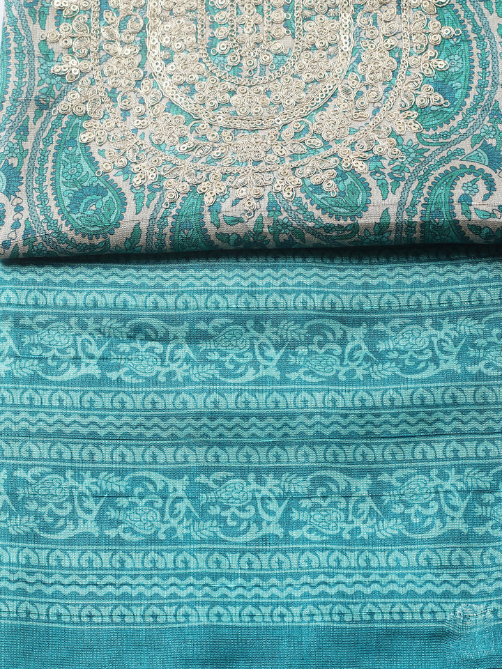 Embroidered Cotton Blend Unstitched Suit With Pant &amp; Dupatta