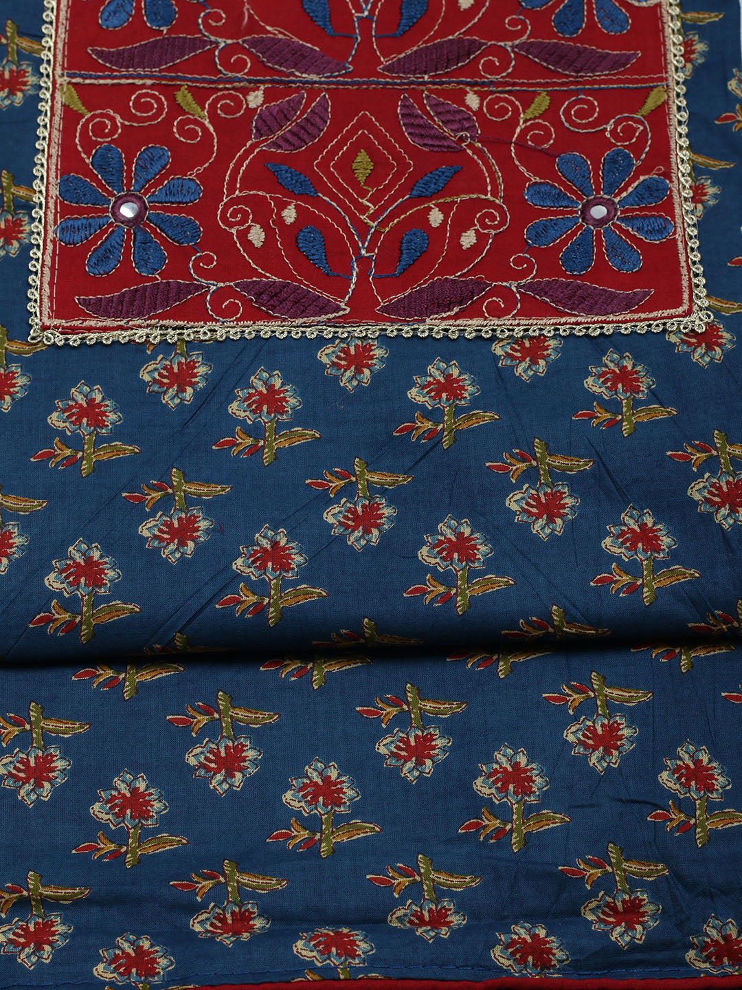 Embroidered Cotton Blend Unstitched Suit With Pant &amp; Dupatta