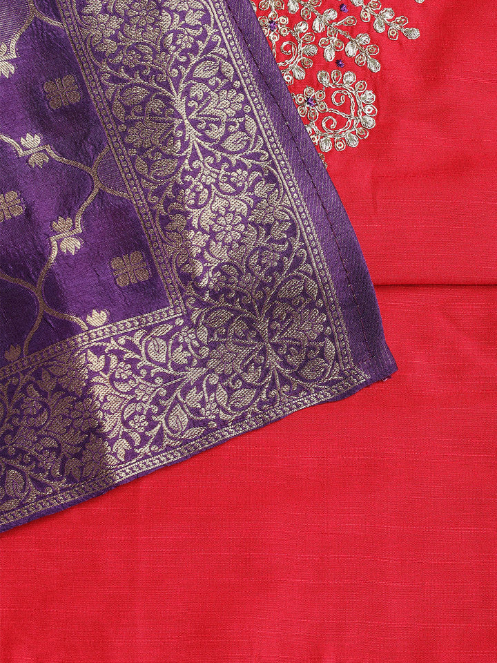 Embroidered Chanderi Unstitched Suit With Dupatta