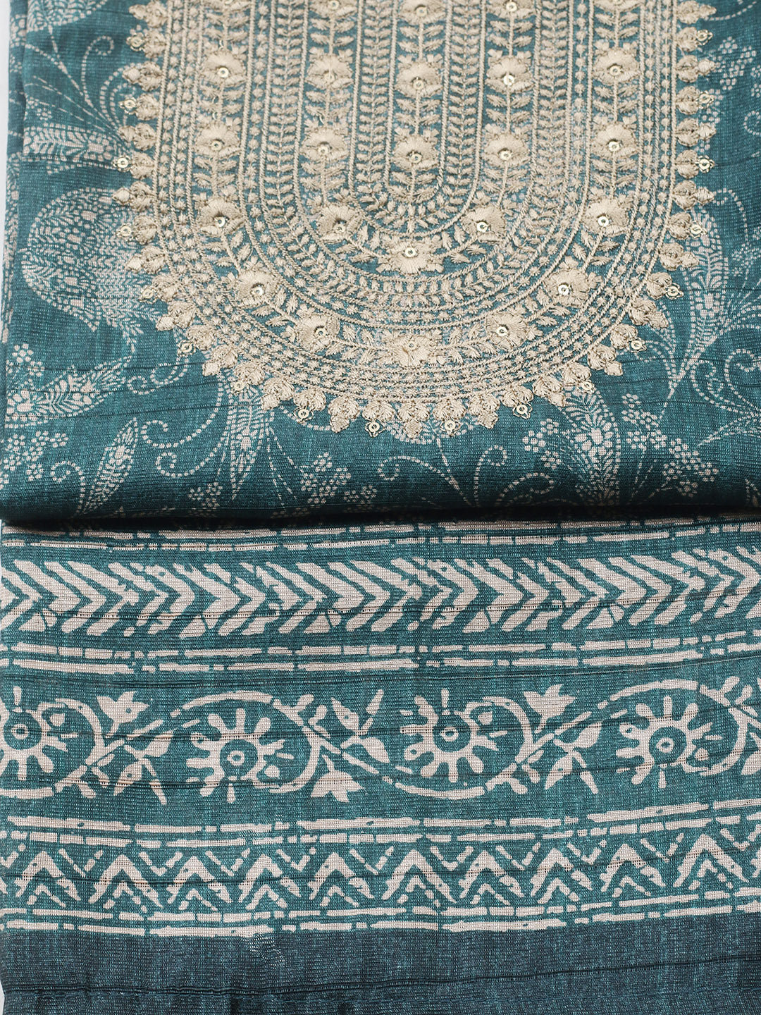 Embroidered Cotton Blend Unstitched Suit With Pant &amp; Dupatta