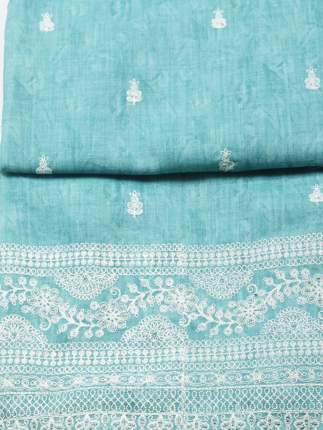 Embroidered Linen Blend Unstitched Suit With Pant &amp; Dupatta