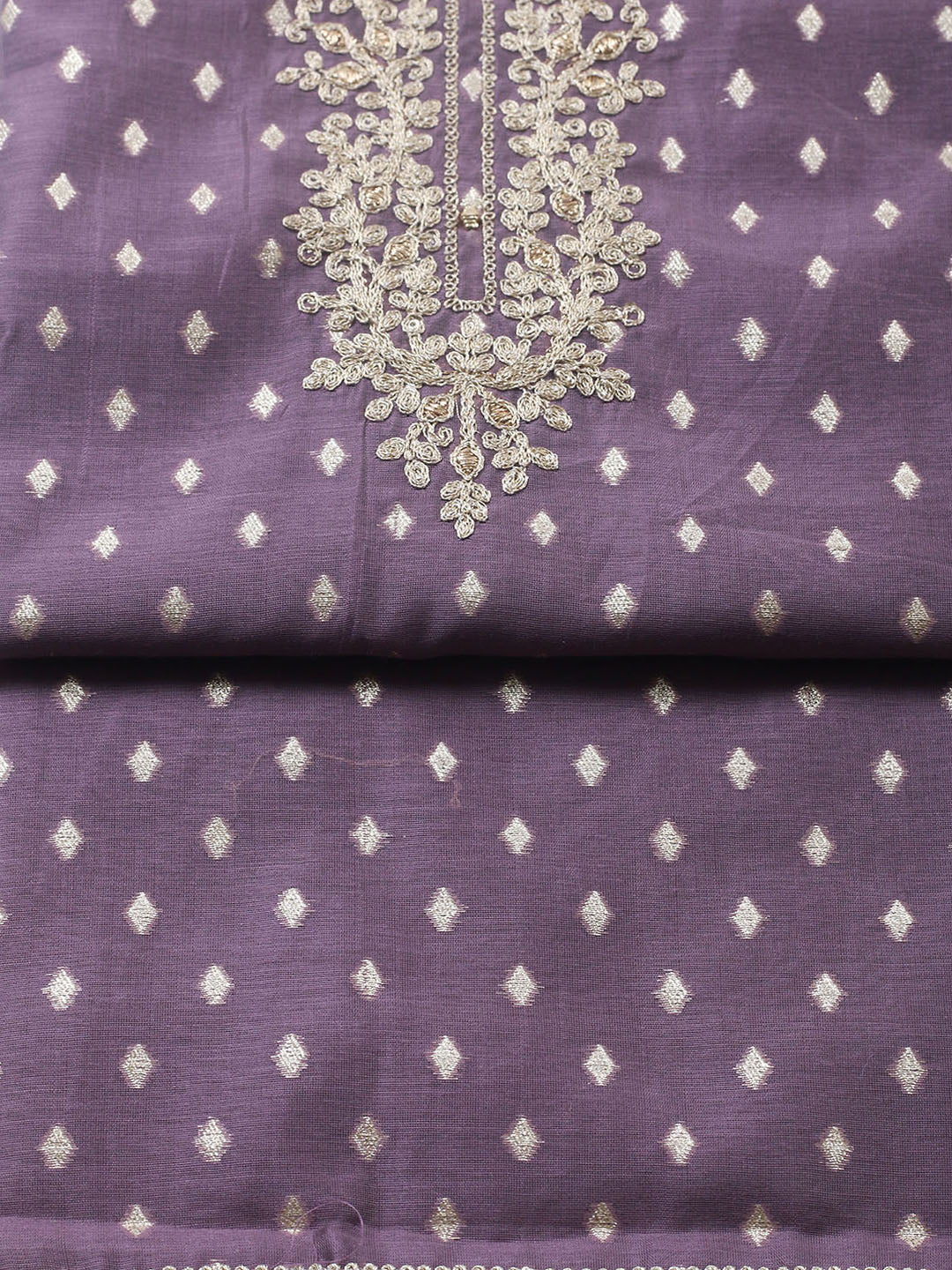 Embroidered Chanderi Unstitched Suit With Pant &amp; Dupatta