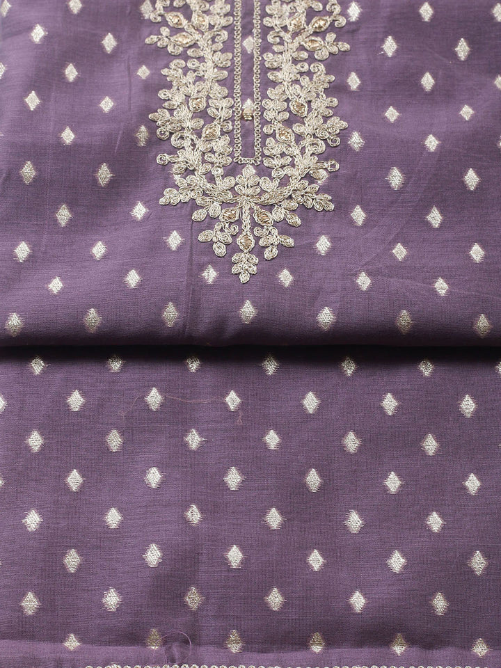 Embroidered Chanderi Unstitched Suit With Pant &amp; Dupatta