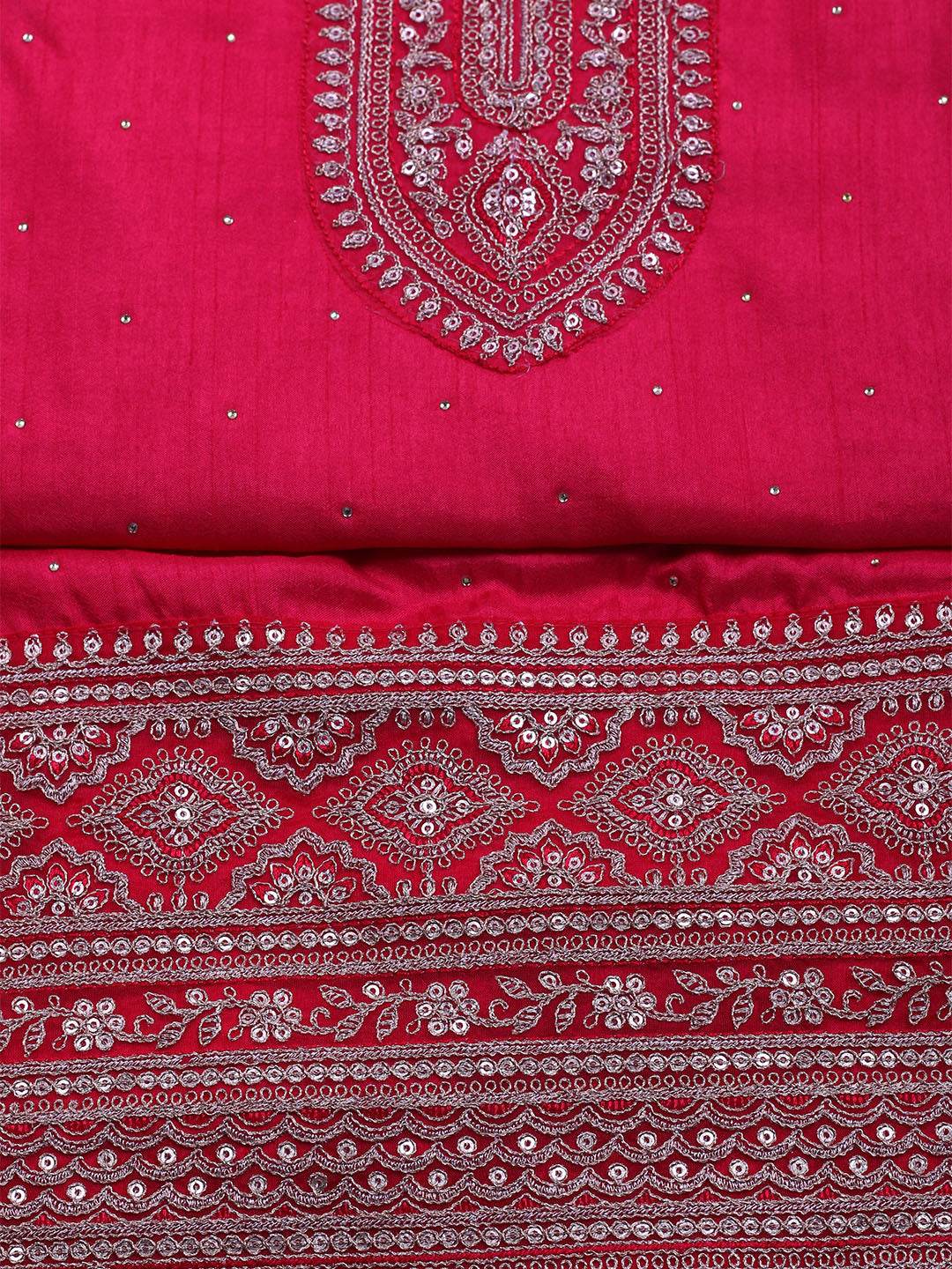 Neck Embroidered Chanderi Unstitched Suit With Dupatta