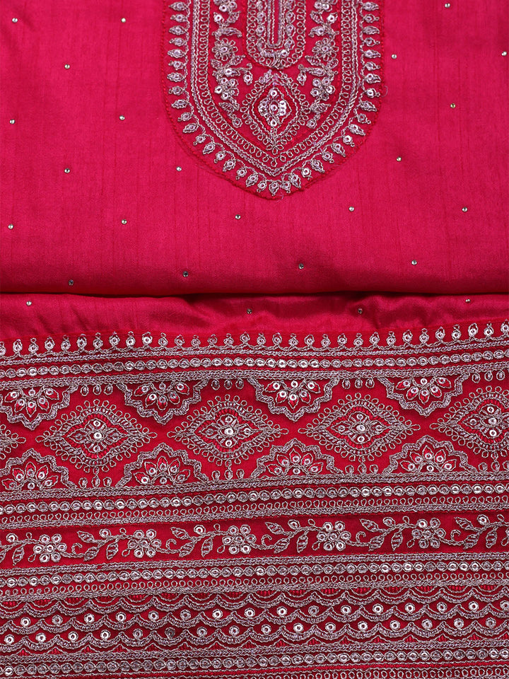 Neck Embroidered Chanderi Unstitched Suit With Dupatta