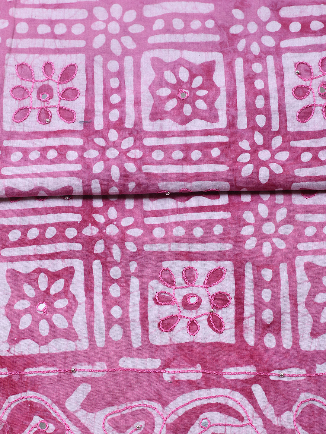 Embroidered Cotton Blend Unstitched Suit With Pant &amp; Dupatta