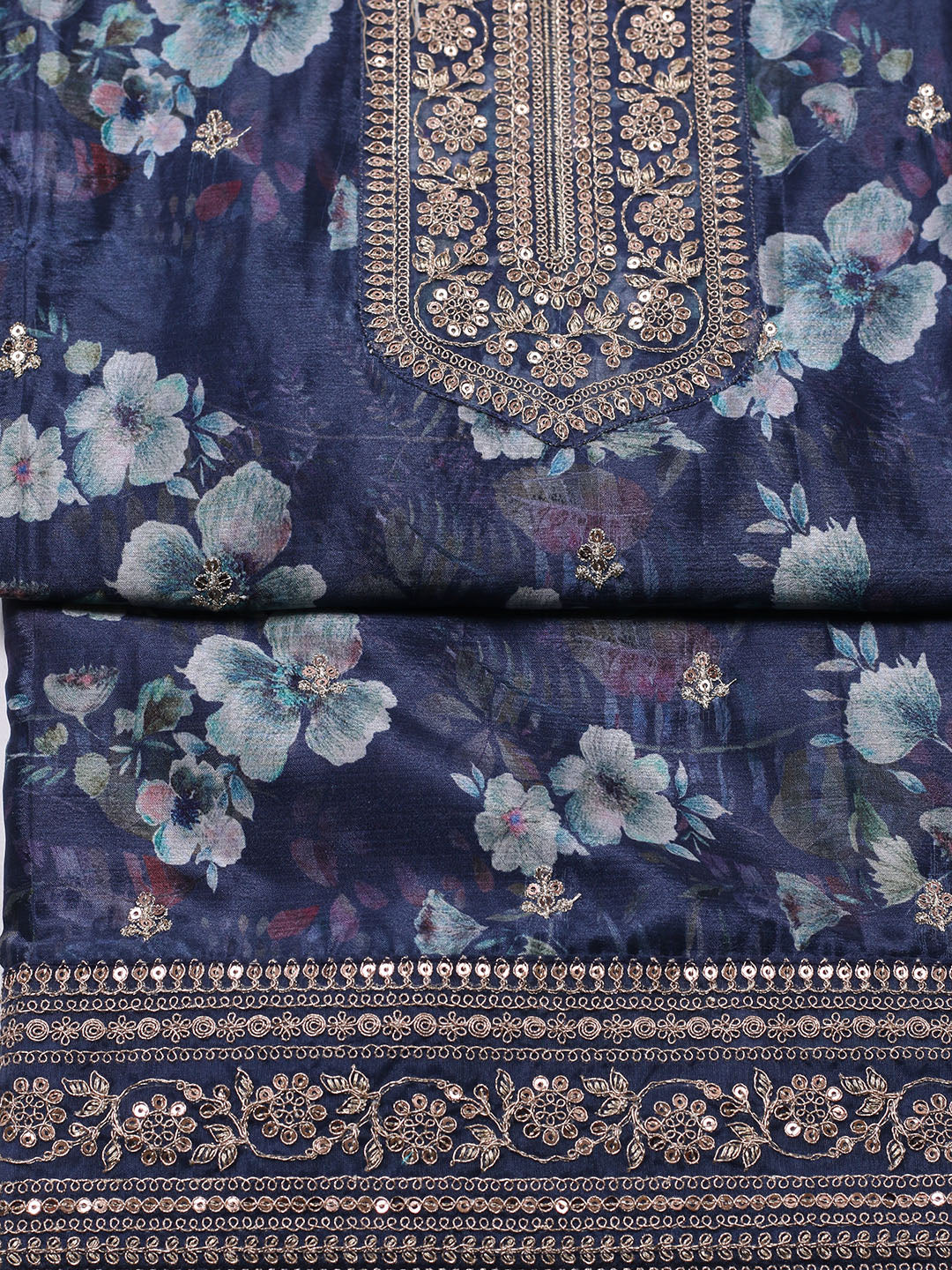 Printed Chinon Unstitched Suit With Pant &amp; Dupatta