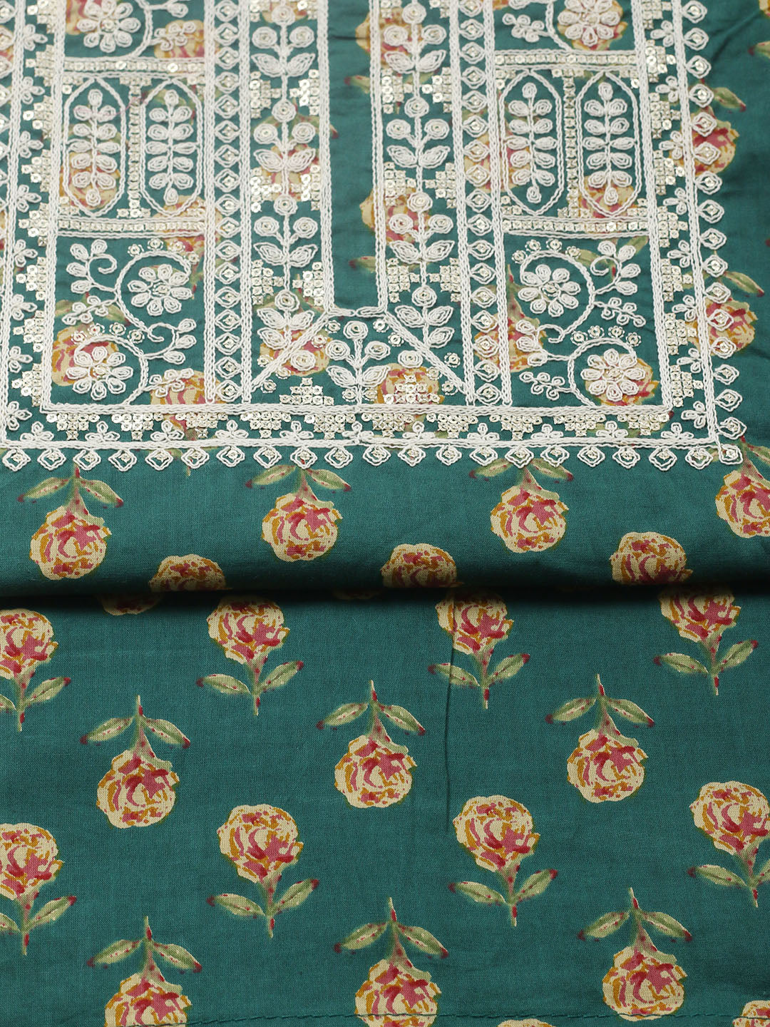 Printed Cotton Blend Unstitched Suit With Pant &amp; Dupatta