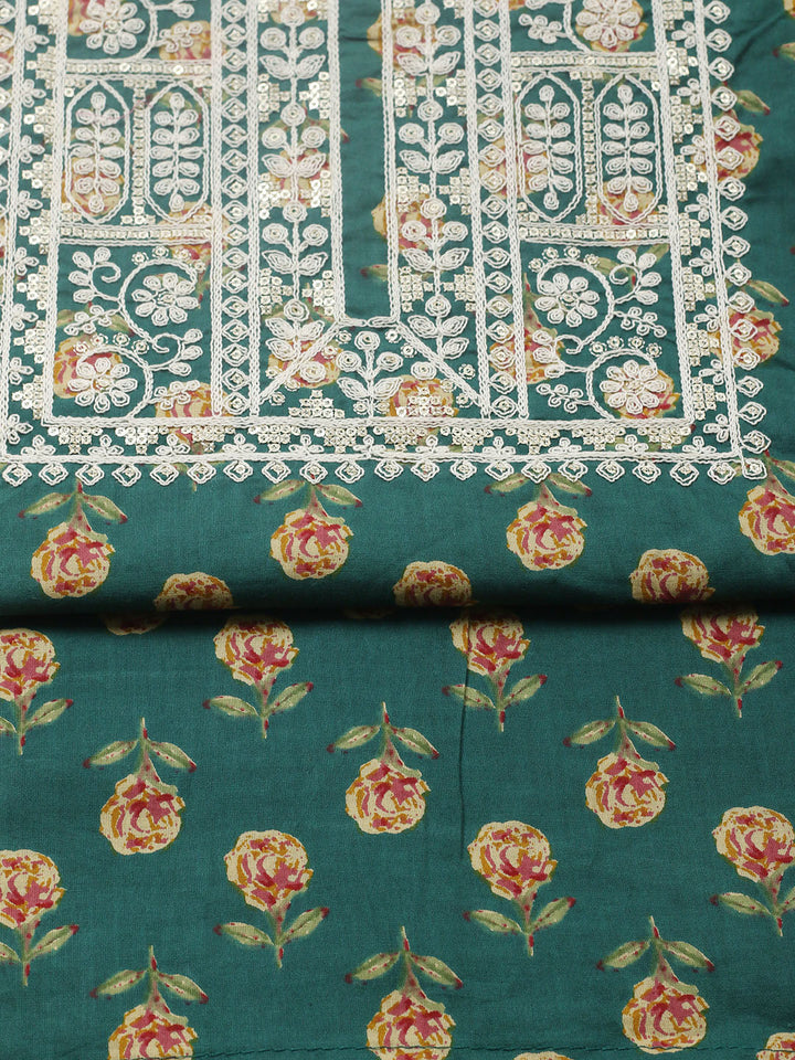 Printed Cotton Blend Unstitched Suit With Pant &amp; Dupatta