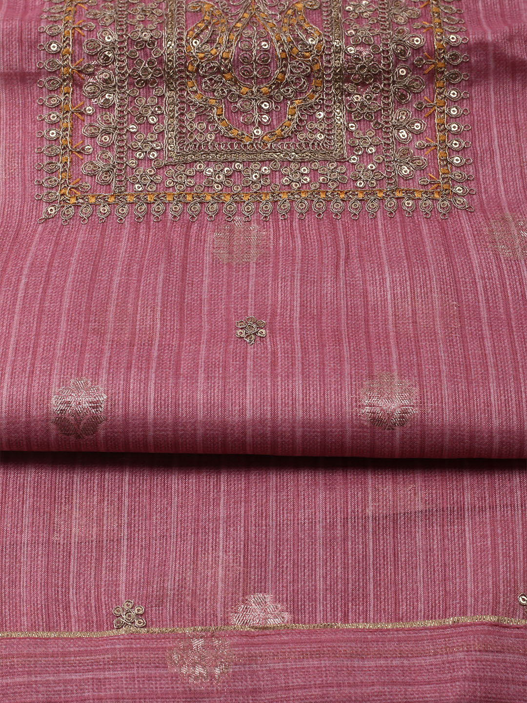 Embroidered Chanderi Unstitched Kurta With Pant &amp; Dupatta