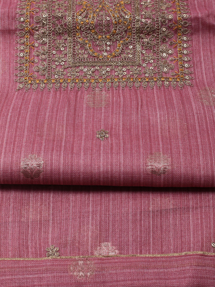 Embroidered Chanderi Unstitched Kurta With Pant &amp; Dupatta
