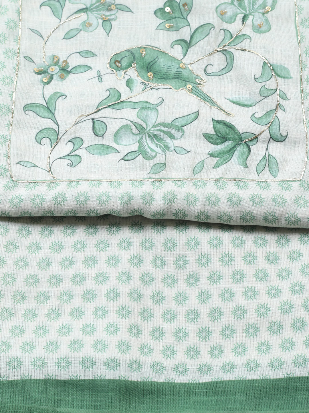 Printed Linen Blend Unstitched Suit With Pant &amp; Dupatta