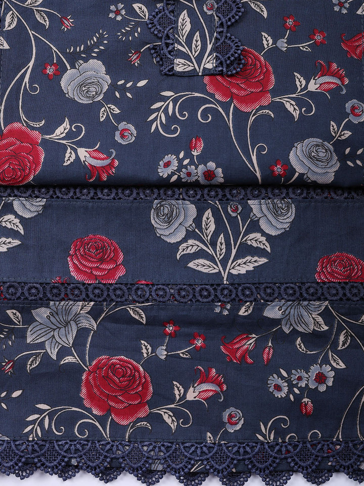 Embroidered Cotton Blend Unstitched Suit With Pant Dupatta