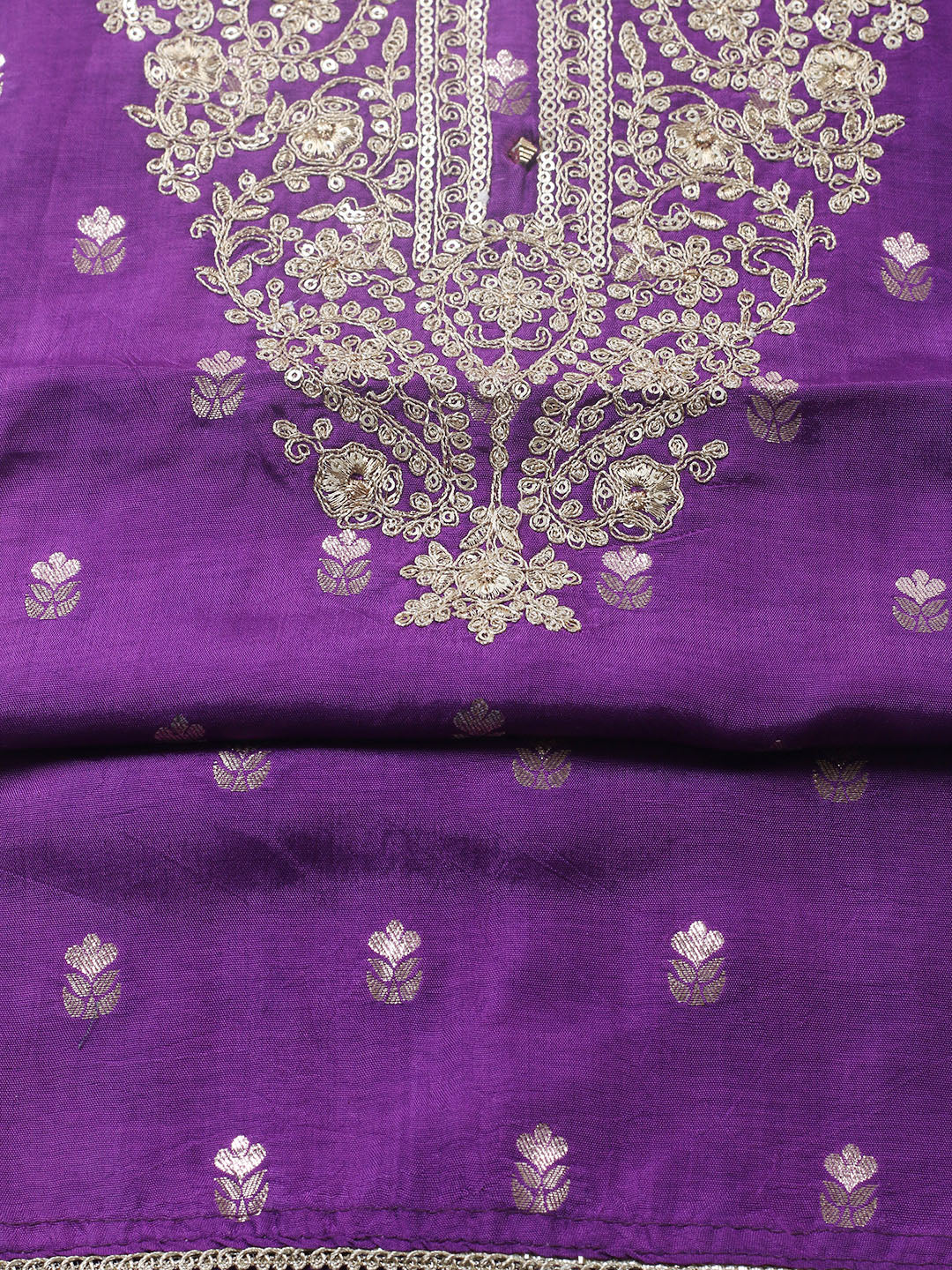 Embroidered Chanderi Unstitched Suit With Pant &amp; Dupatta