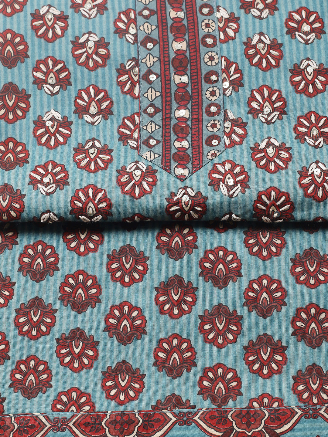 Printed Cotton Blend Unstitched Suit With Pant &amp; Dupatta