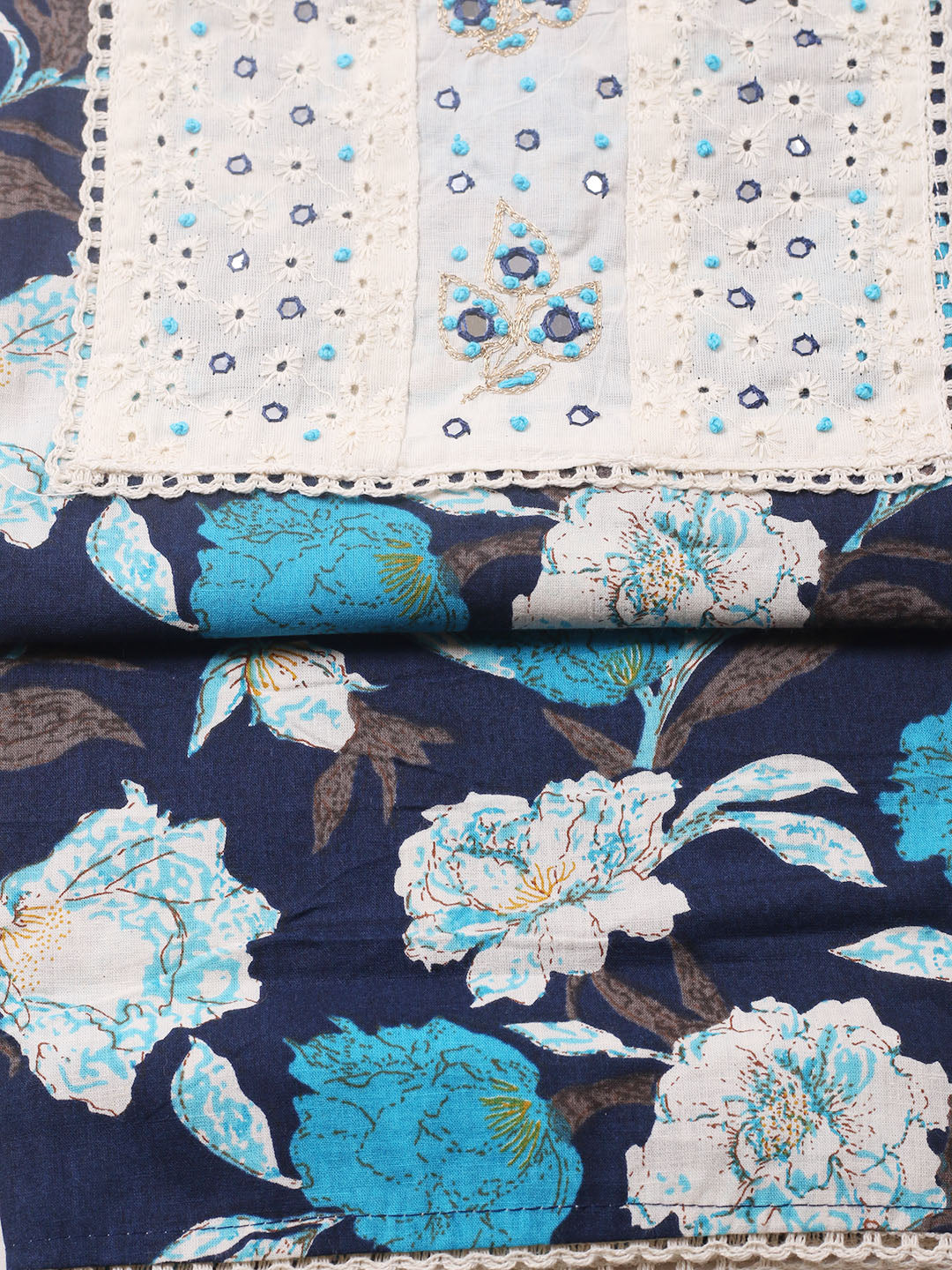 Embroidered Cotton Blend Unstitched Suit With Pant &amp; Dupatta