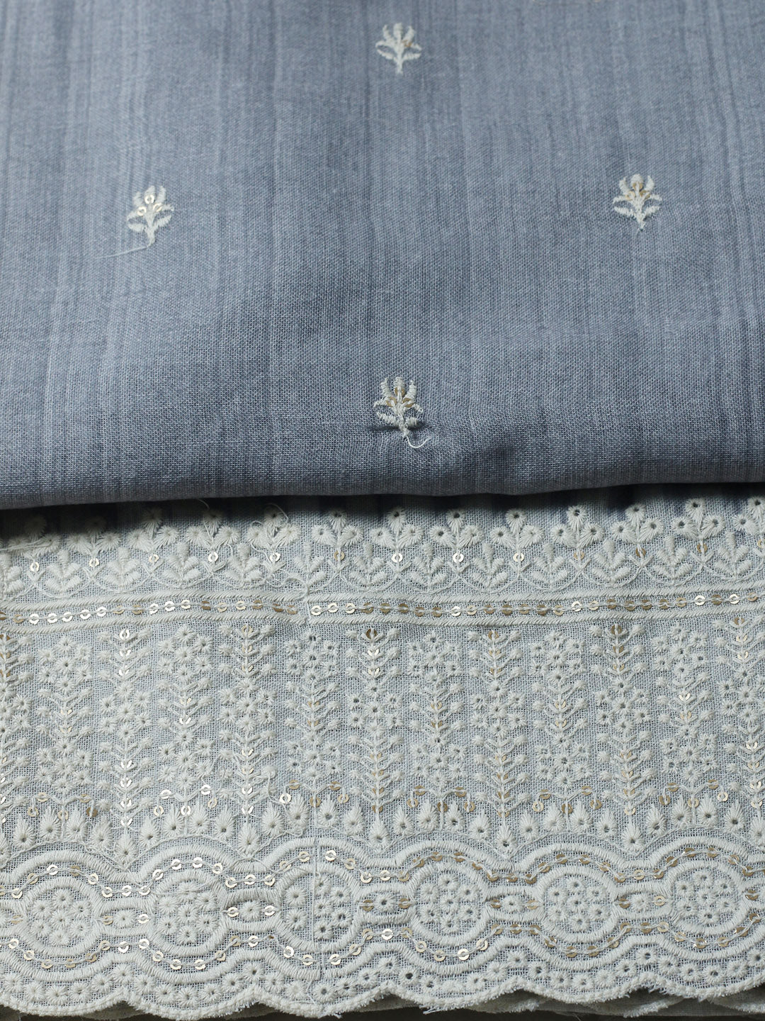 Embroidered Linen Blend Unstitched Suit With Pant &amp; Dupatta