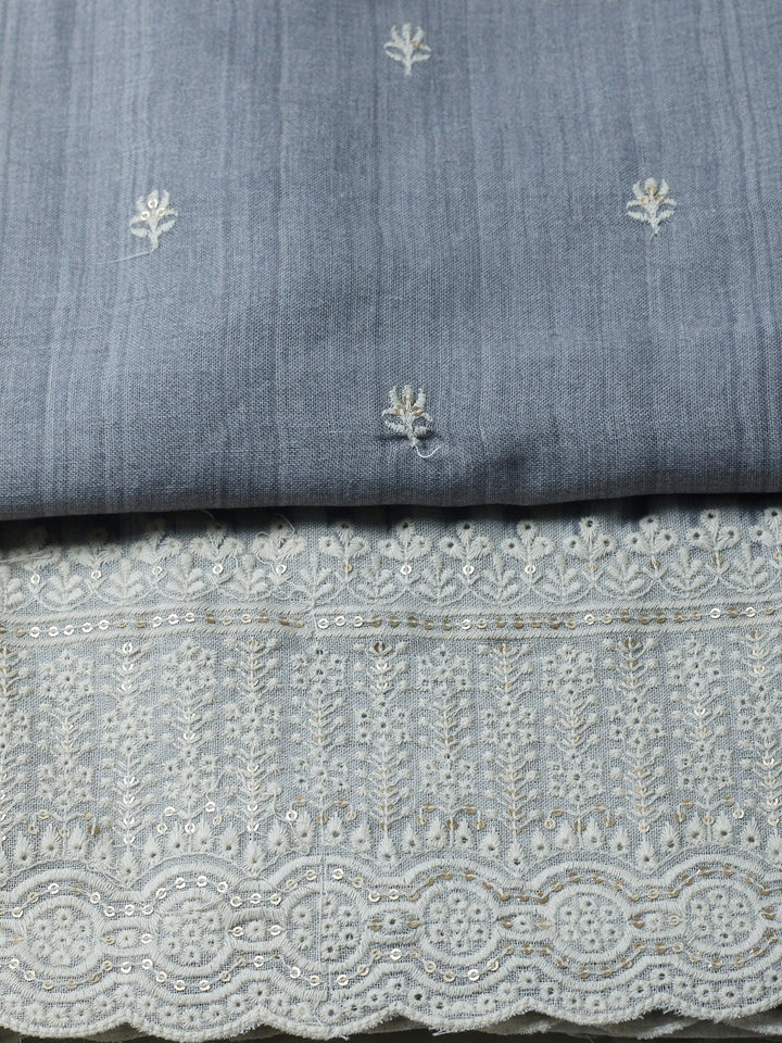 Embroidered Linen Blend Unstitched Suit With Pant &amp; Dupatta