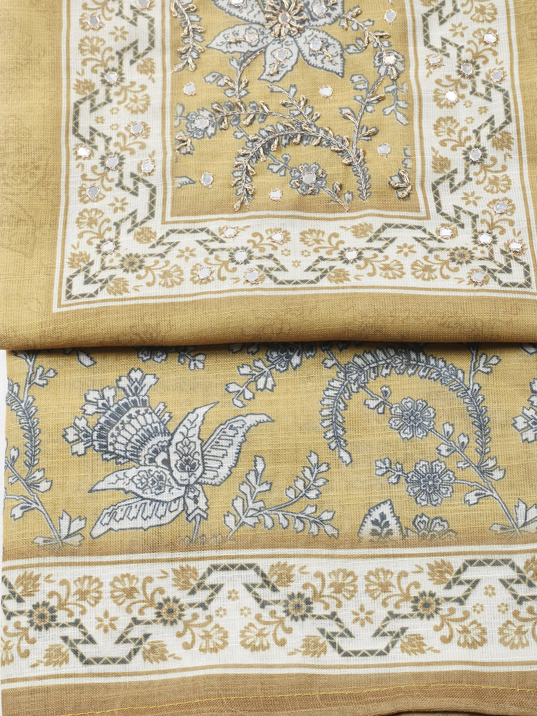 Embroidered Cotton Blend Unstitched Suit With Pant &amp; Dupatta
