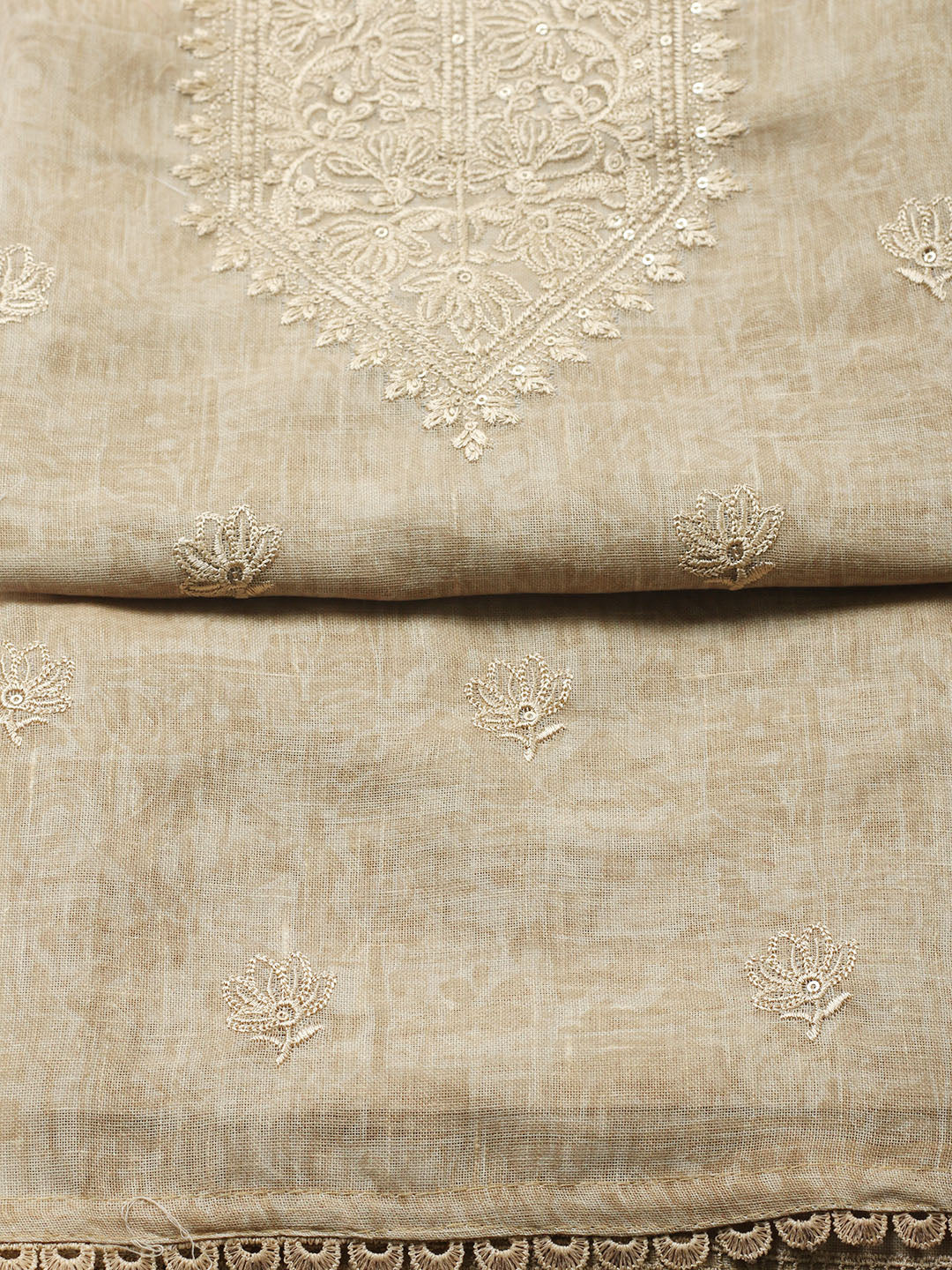 Embroidered Linen Blend UnstitchedSuit With Pant &amp; Dupatta