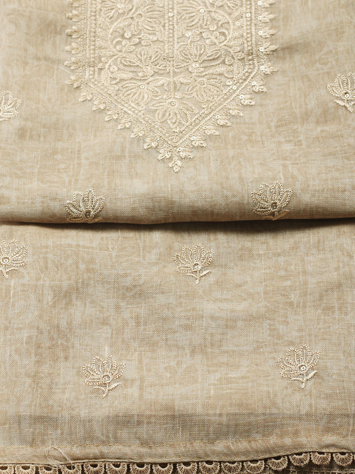 Embroidered Linen Blend UnstitchedSuit With Pant &amp; Dupatta