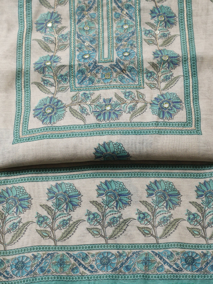 Printed Chanderi Unstitched Suit With Pant &amp; Dupatta