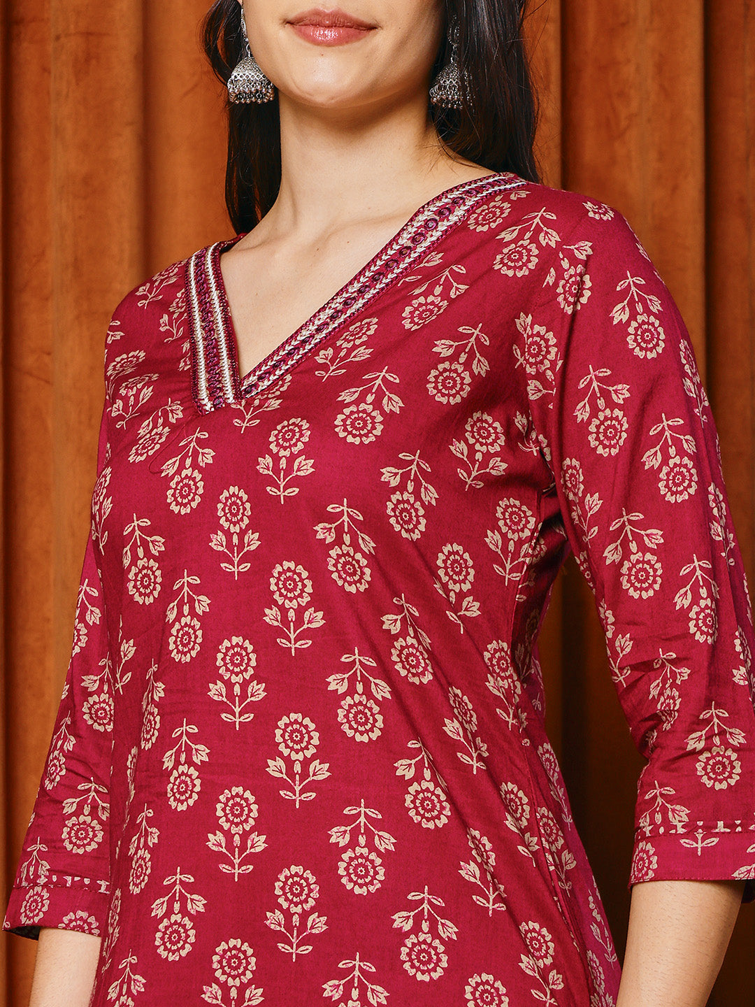Printed Cotton Blend Kurta With Pants & Dupatta