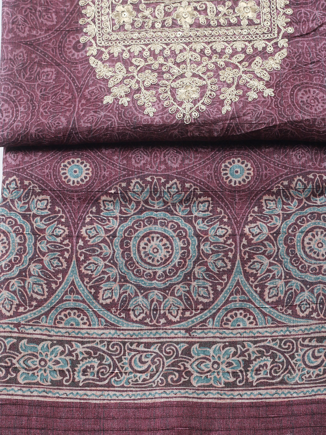 Embroidered Cotton Blend Unstitched Suit With Pant &amp; Dupatta