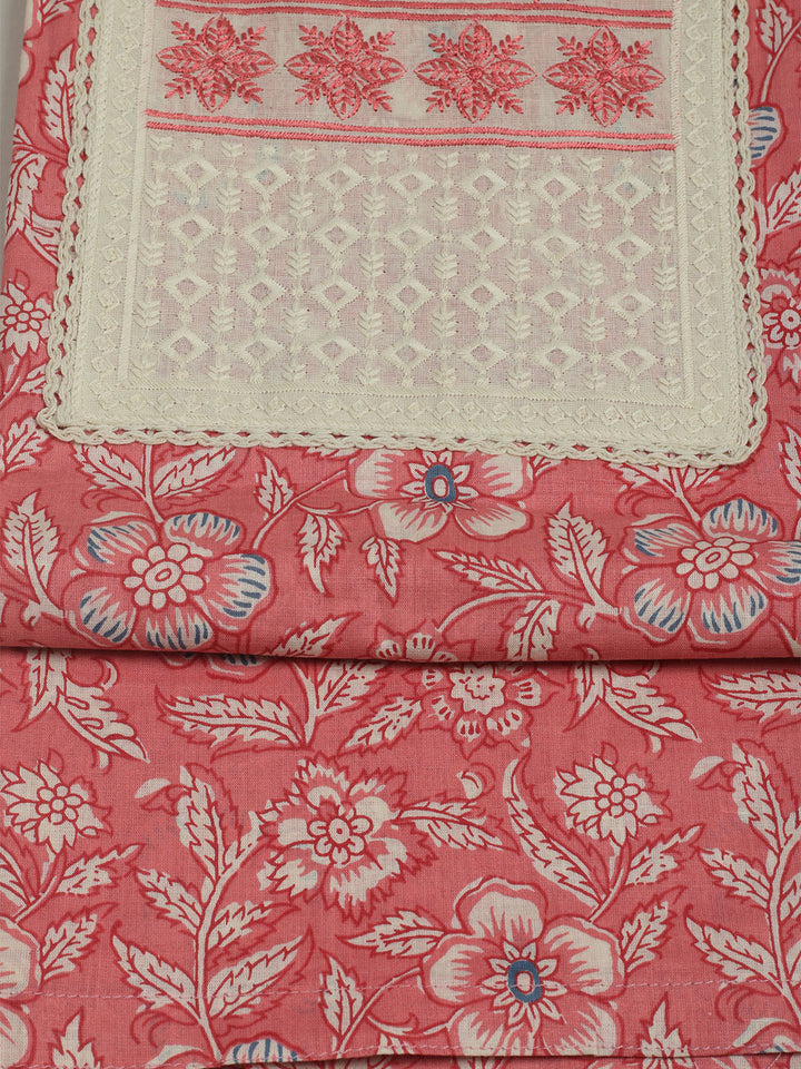 Printed Cotton Unstitched Suit With Pant &amp; Dupatta