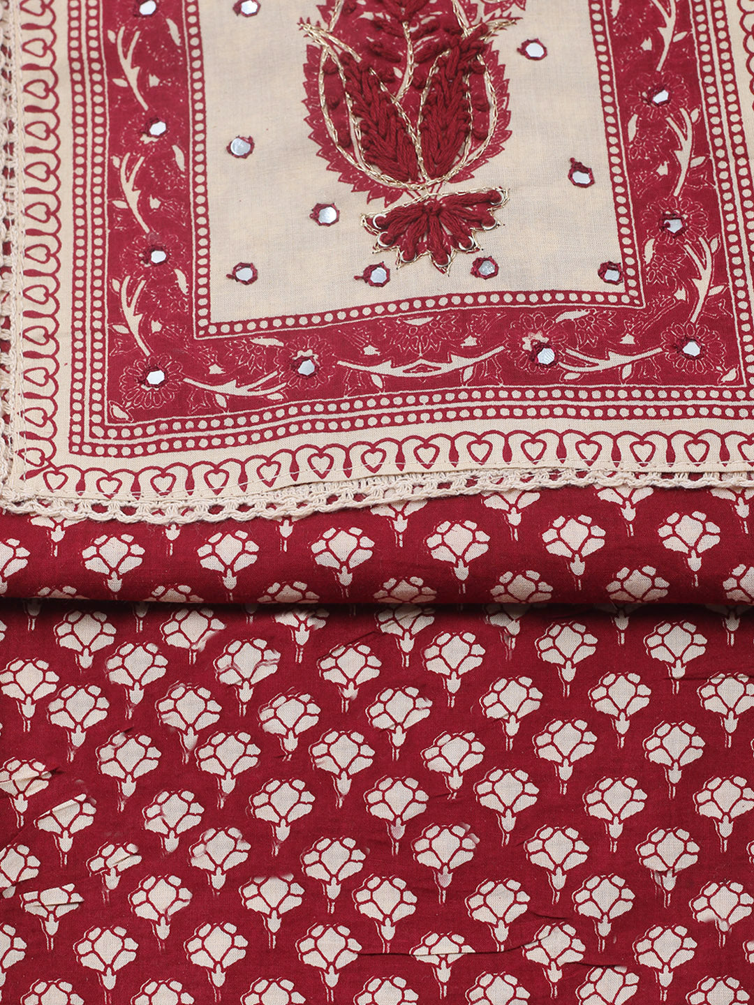 Embroidered Cotton Blend Unstitched Suit With Pant &amp; Dupatta