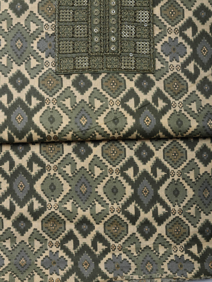Printed Cotton Blend Unstitched Suit With Pant &amp; Dupatta