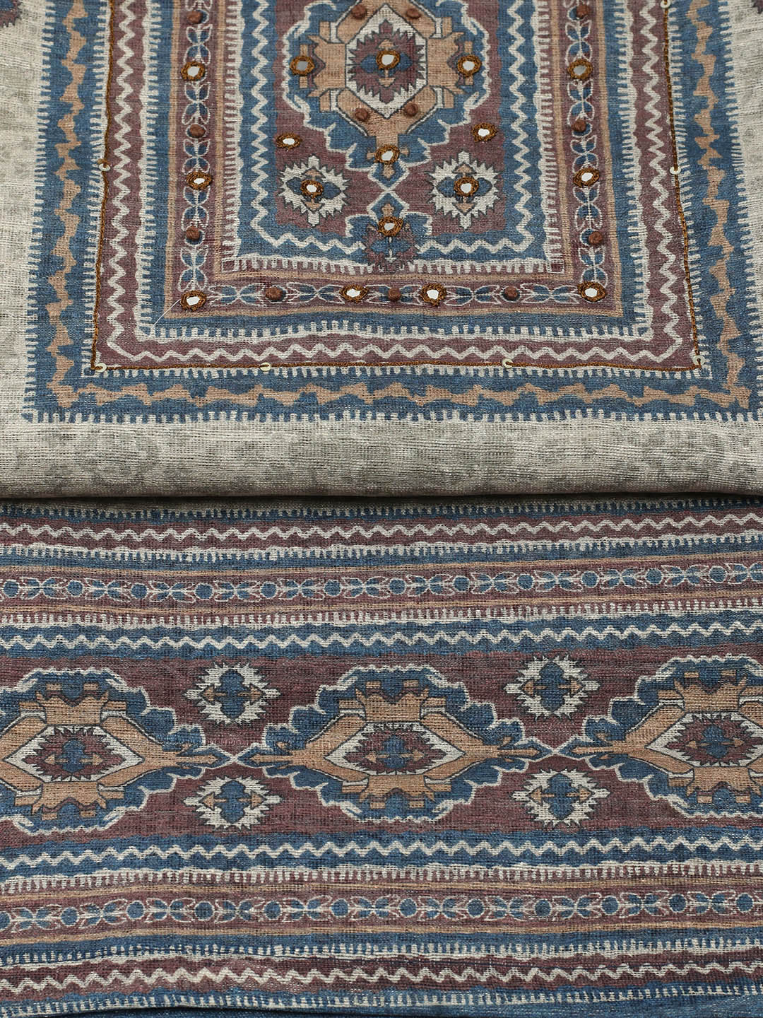 Printed Chanderi Unstitched Suit With Pant &amp; Dupatta