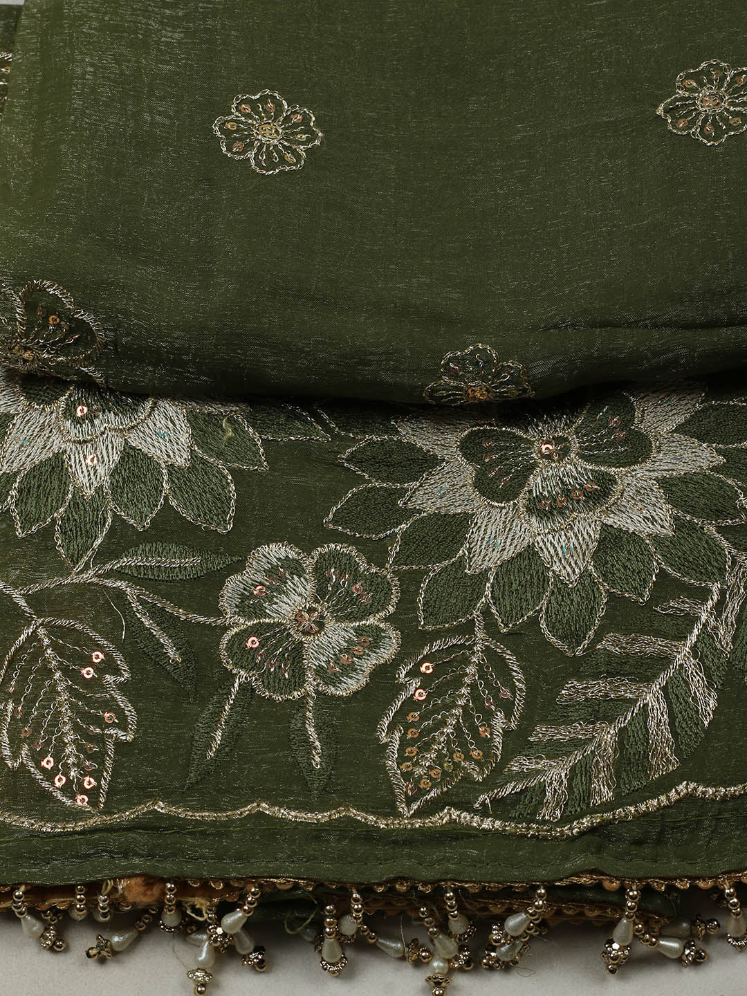 Embroidered Tissue Unstitched Suit With Pant &amp; Dupatta