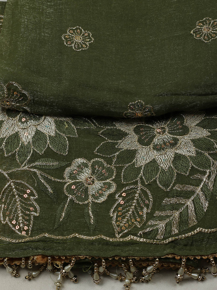 Embroidered Tissue Unstitched Suit With Pant &amp; Dupatta