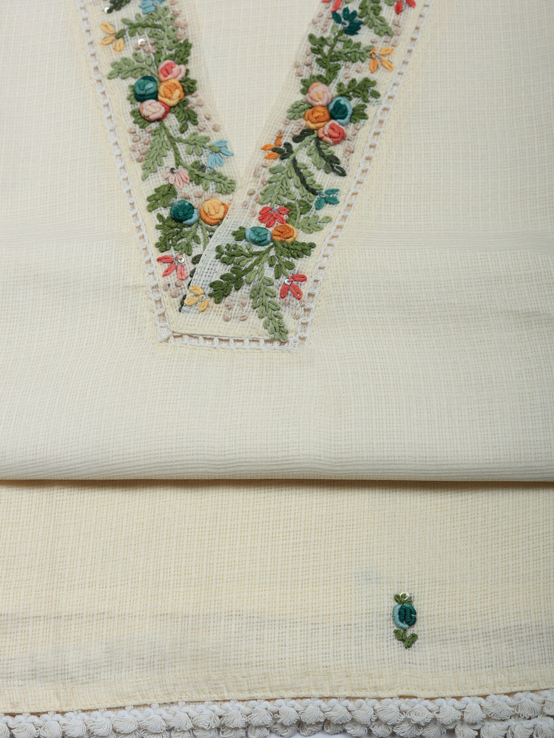 Embroidered Cotton Blend Unstitched Suit With Pant &amp; Dupatta