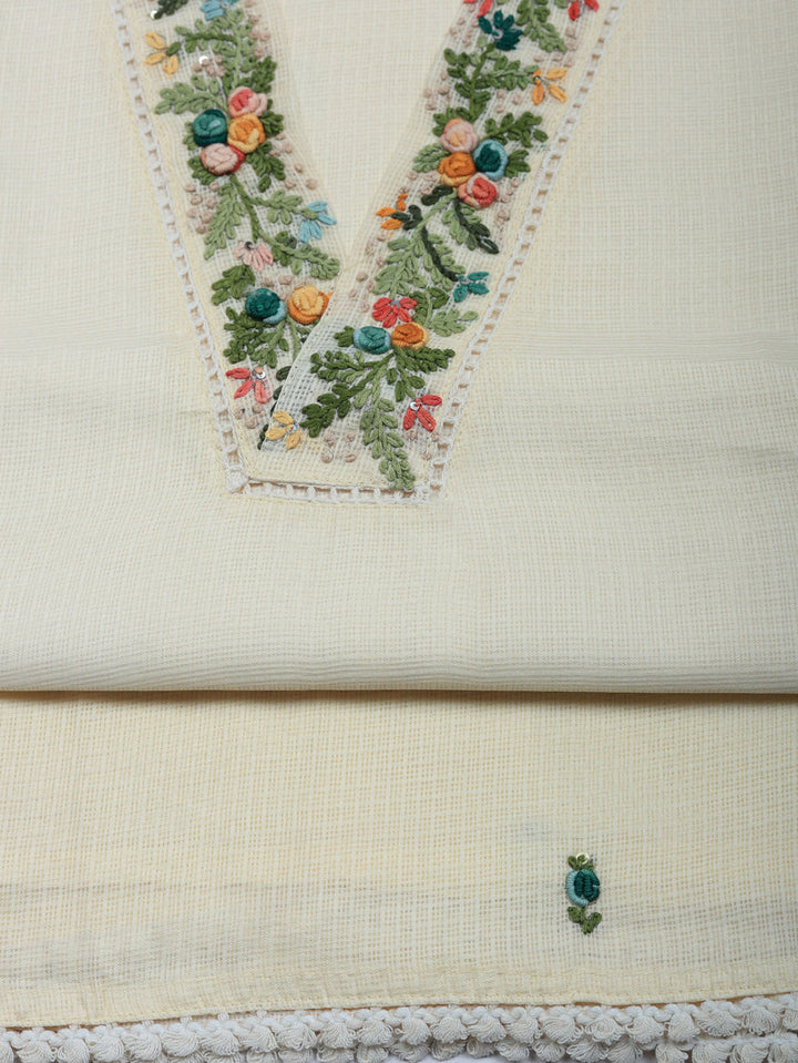 Embroidered Cotton Blend Unstitched Suit With Pant &amp; Dupatta