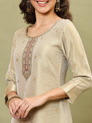 Woven Tissue Kurta With Pants & Dupatta