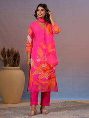 Neck Embroidery Organza Kurta With Pants & Dupatta