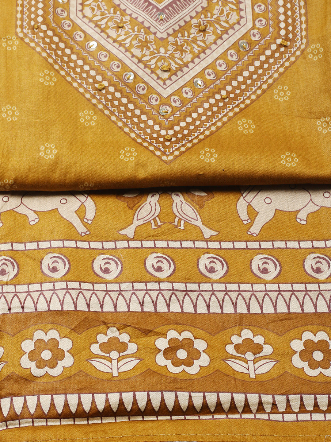 Printed Cotton Blend Unstitched Suit With Pant &amp; Dupatta