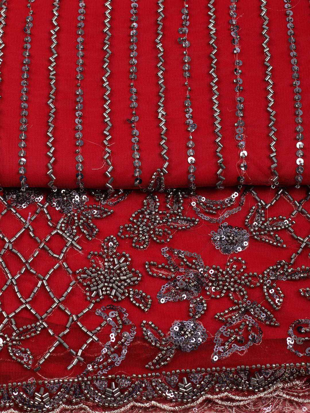 Embroidered Net Unstitched Suit With Pant &amp; Dupatta