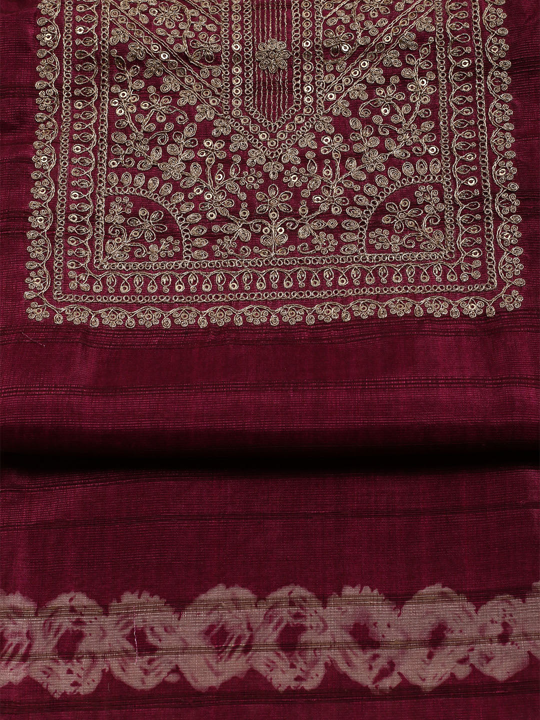 Embroidered Tussar Unstitched Suit With Dupatta