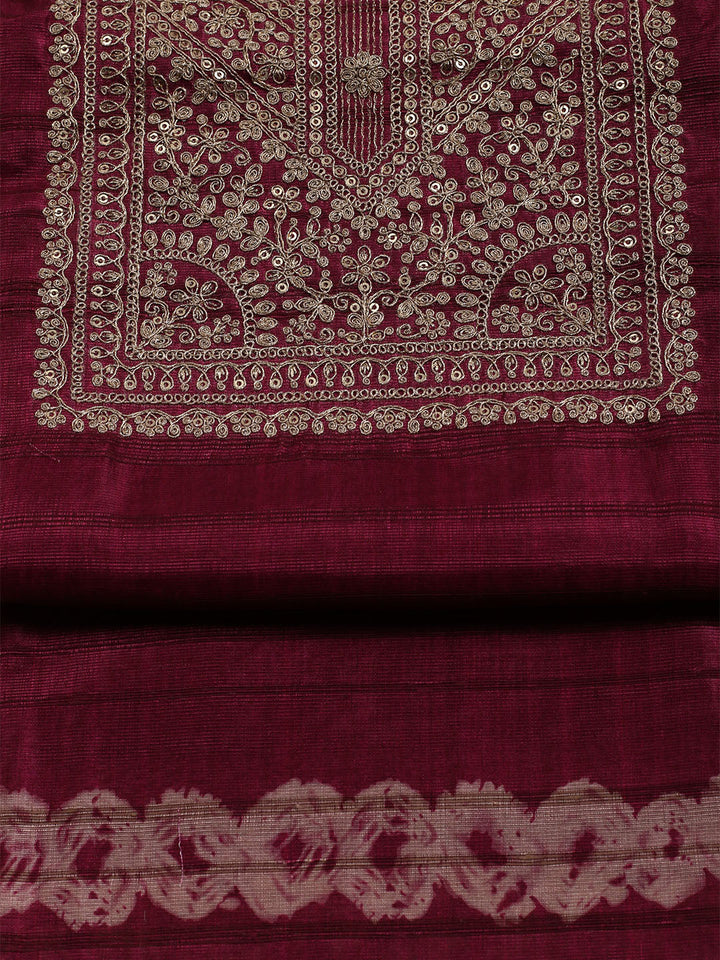 Embroidered Tussar Unstitched Suit With Dupatta