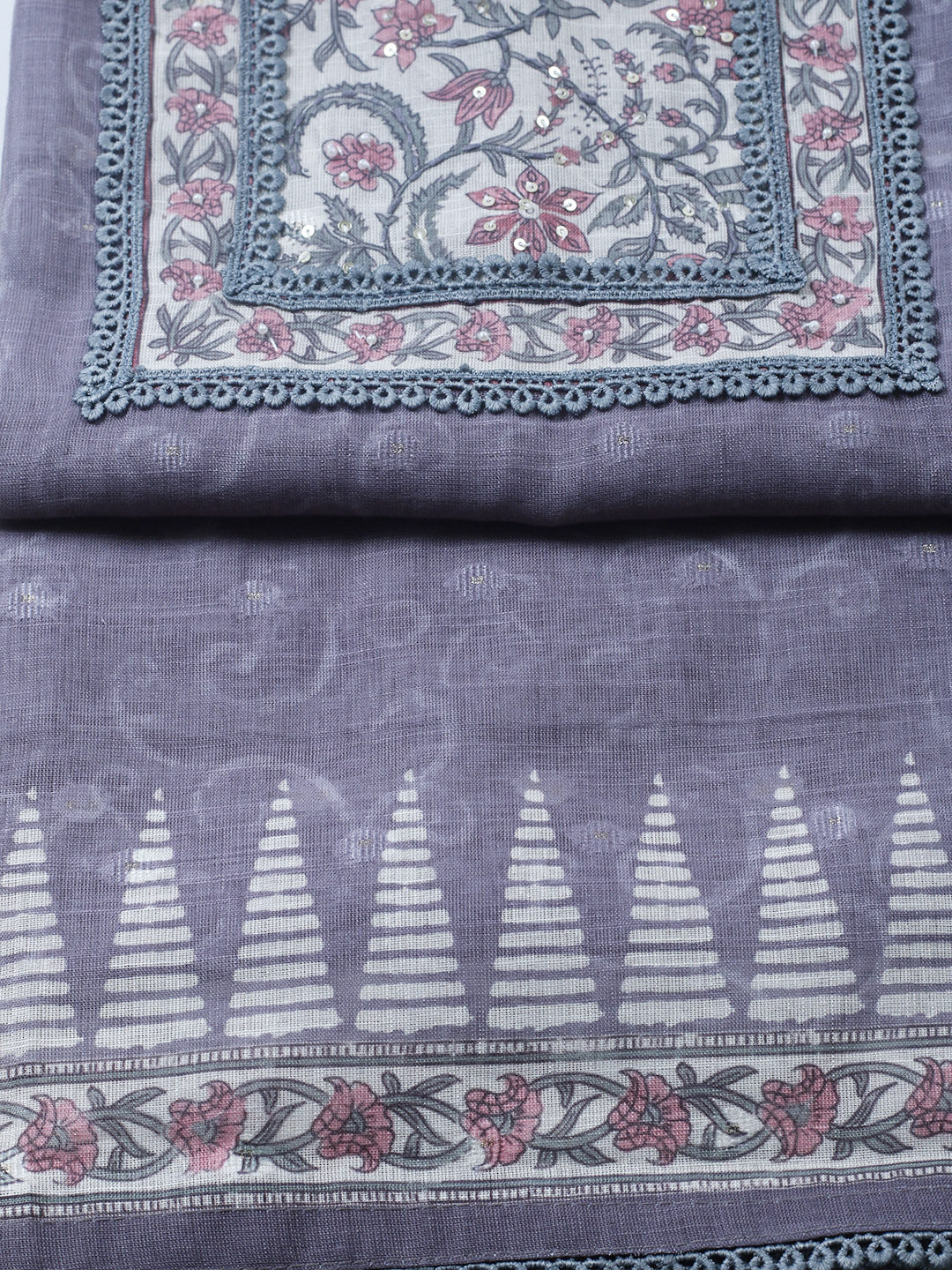 Embroidered Cotton Blend Unstitched Suit With Pant &amp; Dupatta